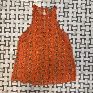 Karlie Orange Diamond Pattern Sleeveless Top